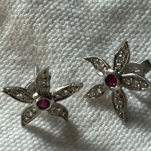 Vintage Cathy Waterman Diamond Platinum Ruby Earrings